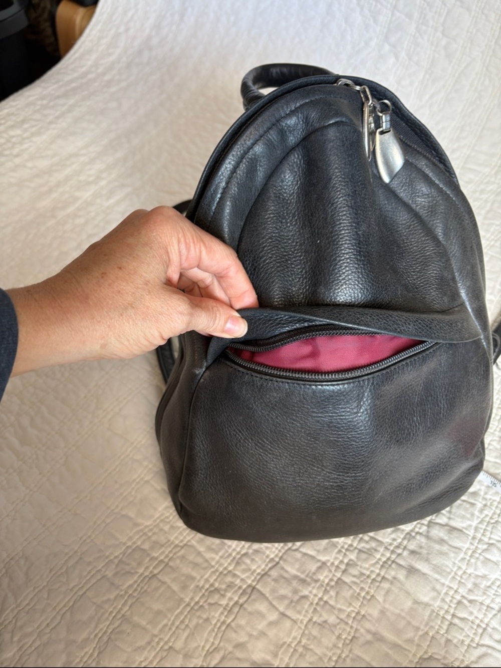 Everyday Black Leather Backpack - Sleek City Pack - Picture 5 of 15